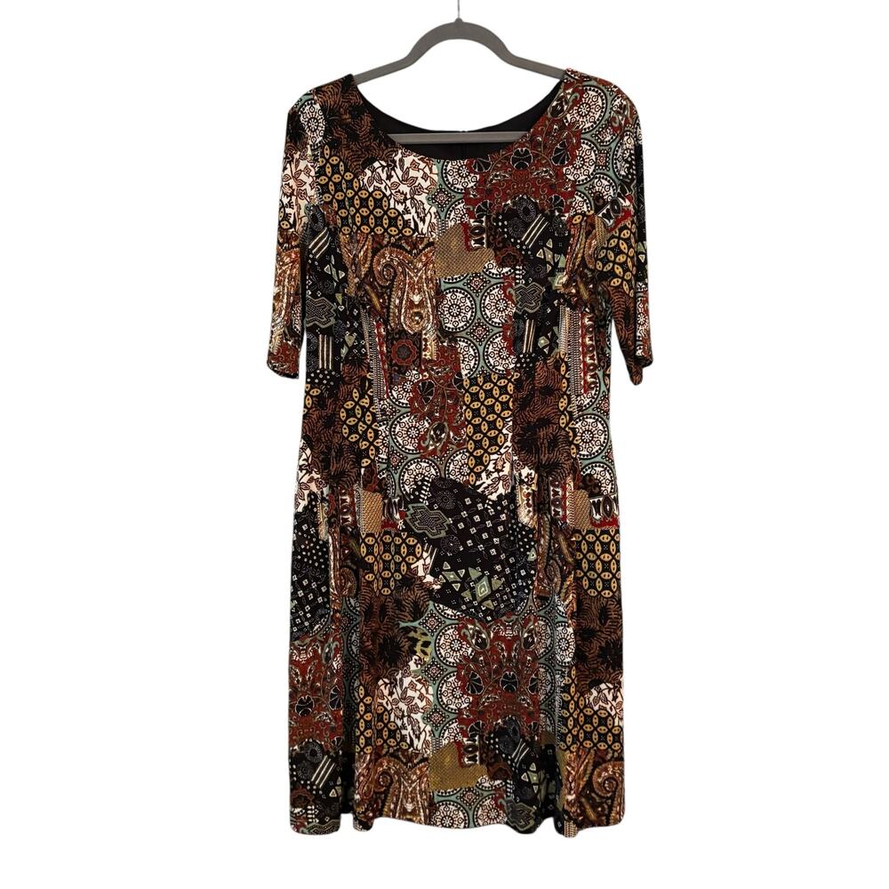 Roz & Ali Career Dress 12 Lined Geometric Print Rear Zip Entry Contemporary